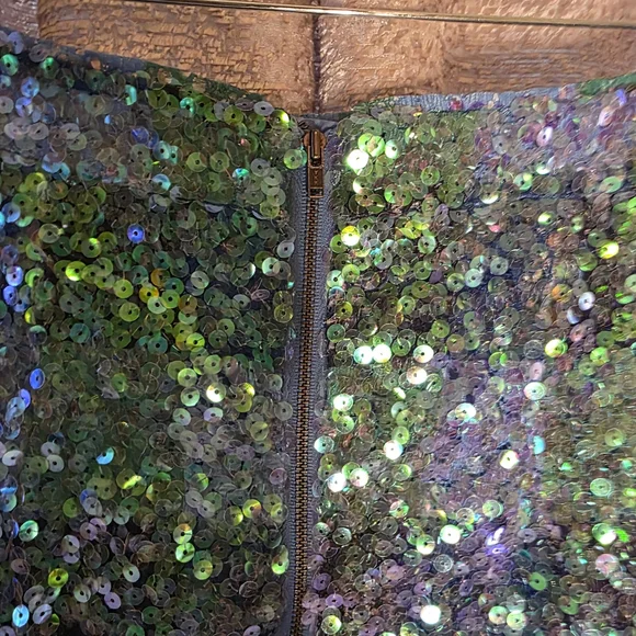 Maeve Shimmering Sequin Pencil Skirt in Blue Plaid - Picture 6 of 8